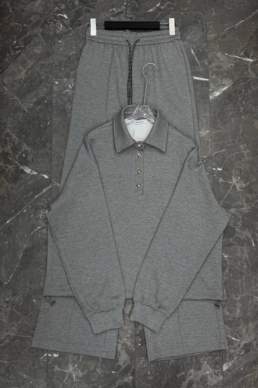 спортивный костюм,костюм спортивный на флисе leo.ni цвет светло-серый,костюм из футера брюки палаццо,трикотажный костюм,женские костюмы спортивные