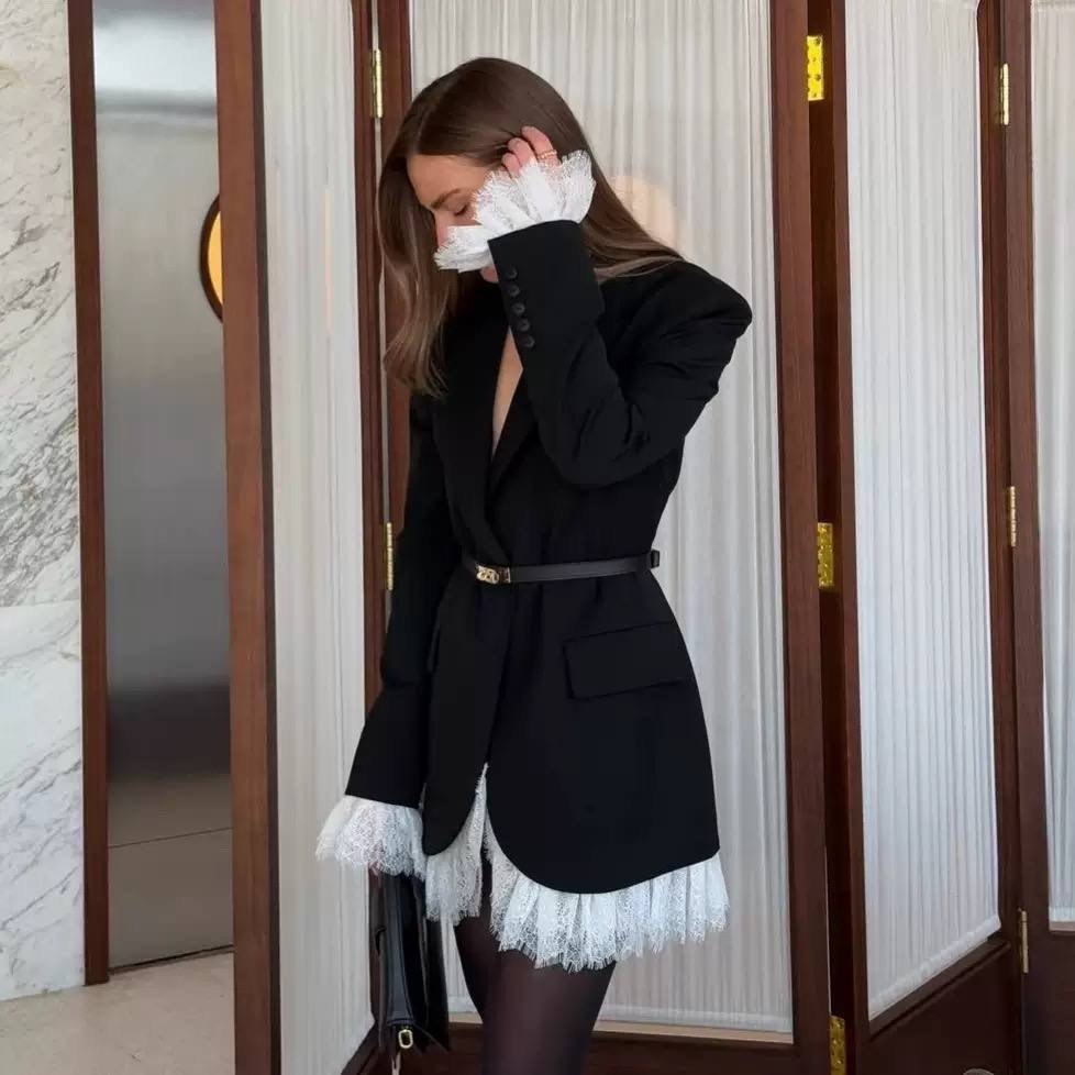 платье-пиджак,женский пиджак fdyoui черный,платье пиджак женское,платье пиджак с кружевом,пиджак женский