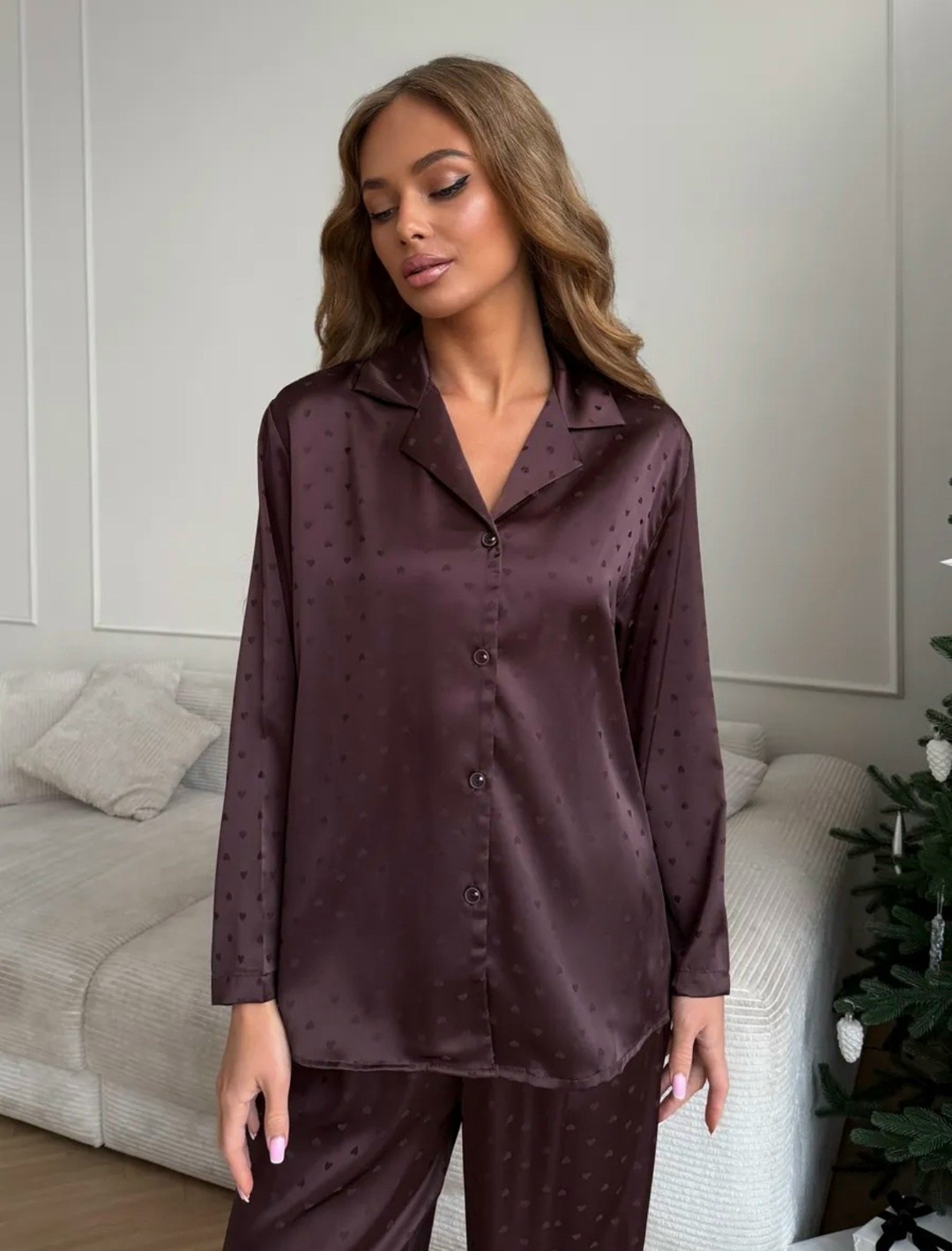 шелковый костюм в пижамном стиле с брюками shokh,шелковый домашний костюм в пижамном стиле,костюм брючный шёлк "шоколад",шелковый костюм в пижамном стиле,шелковый брючный костюм