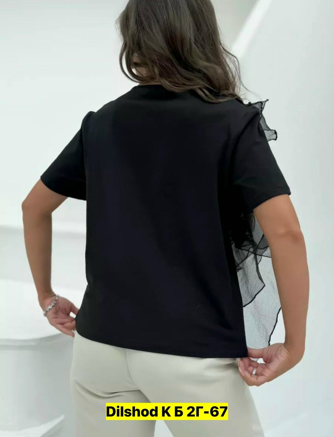 футболки женская,футболка с оборками,футболка черная однотонная нарядная с рюшами и воланами disorelle,блузка женская,женская блуза