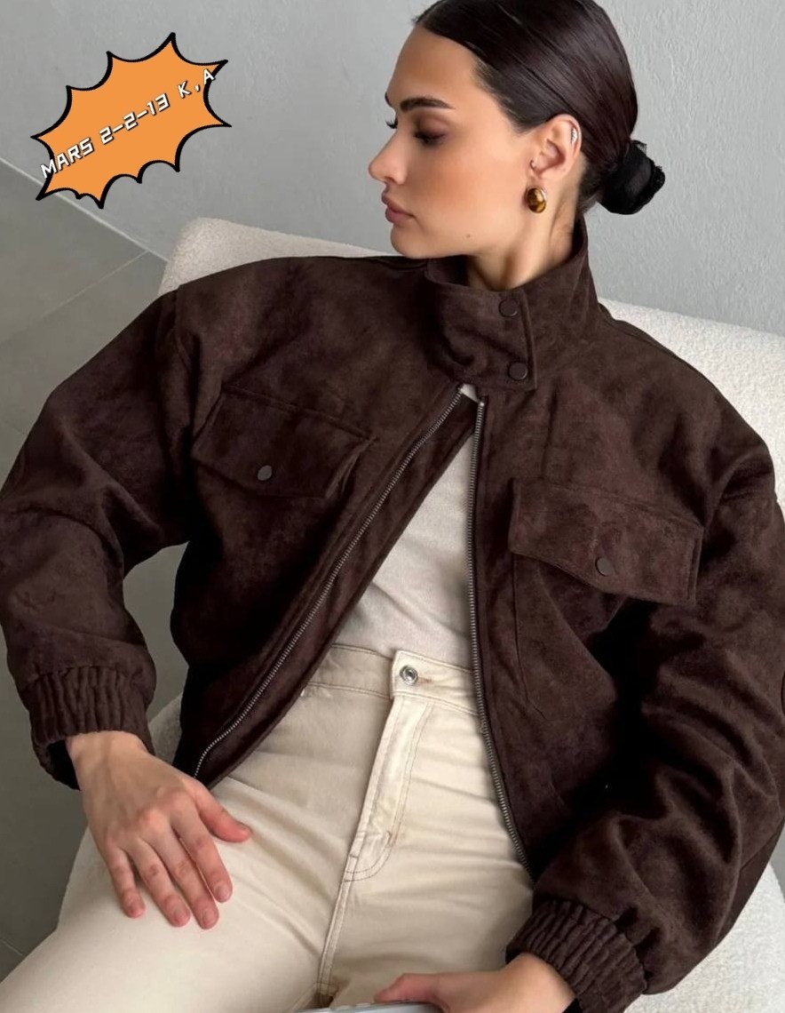 бомбер укороченный оверсайз замшевый куртка рабочего тренд saint shine,женская куртка бомбер из эко замши коричневого цвета,куртка бомбер,куртка замш,куртка замшевая