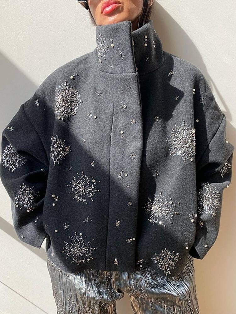 куртка с блестками,пальто с пайетками,куртка с высоким воротом,модная женская куртка,пальто куртка