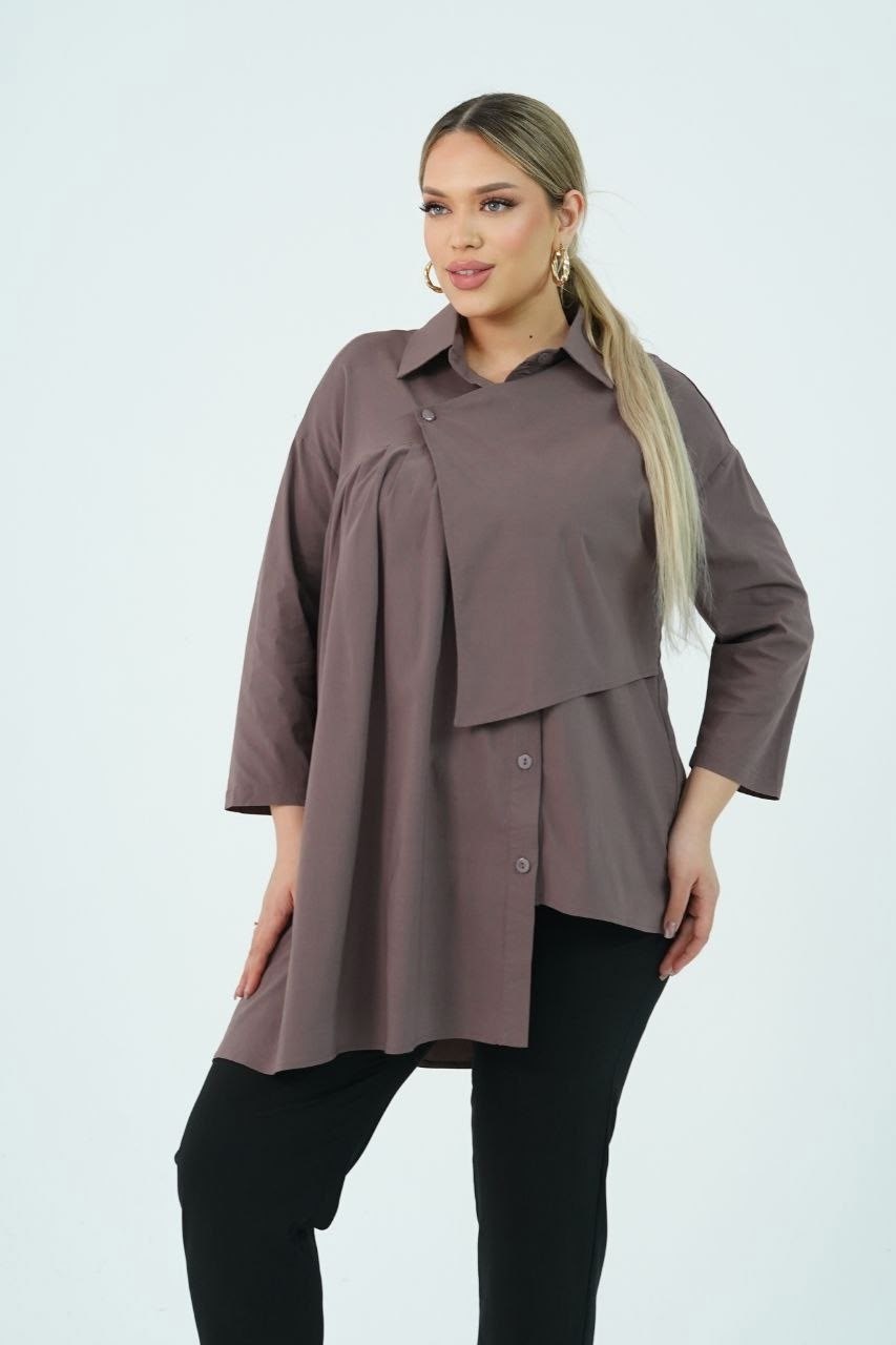 блуза удлиненная,рубашка женская размер 62 цвет коричневый luxury plus,стильная блуза,блуза женская,блуза