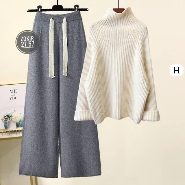 трикотажный костюм женский с брюками,брюки с широкими штанинами,комплект одежды женский,комплект свитер,теплый вязаный костюм