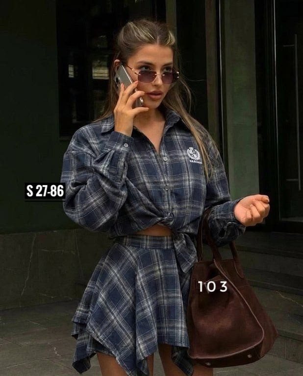 костюм в клетку,костюм с юбкой и рубашкой в клетку,костюм рубашка и юбка,стильный костюм в клетку,рубашка в клетку оверсайз vesnal 246217645