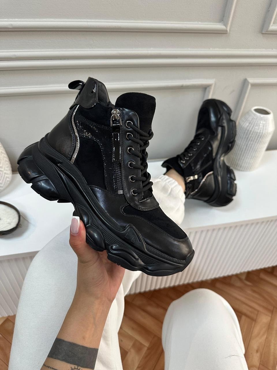 зимние кроссовки женские,,женские кроссовки,кроссовки женские зимние на высокой подошве черные,теплые кроссовки