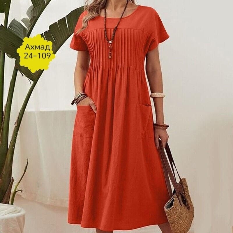летнее женское платье,женское летнее платье из льна,женское повседневное свободное летнее платье с круглым вырезом и карманом, плиссированное с коротким рукавом,платье женской,женские повседневные пла