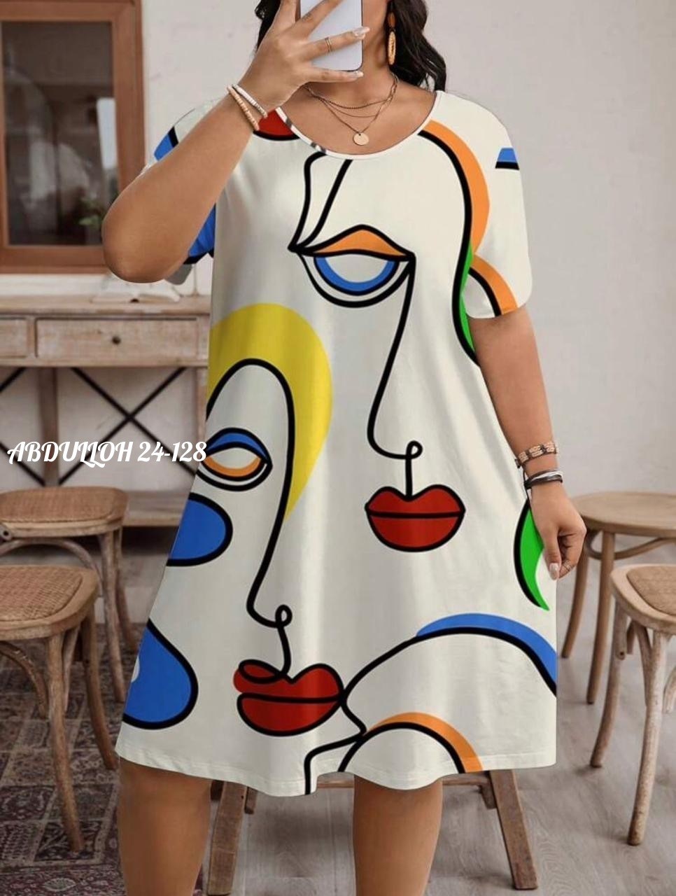 женское платье с принтом,модная  художественная линия лица платья с 3d принтом летние,модная  художественная линия лица 3d принт платья летние,платье женской,платье с рисун