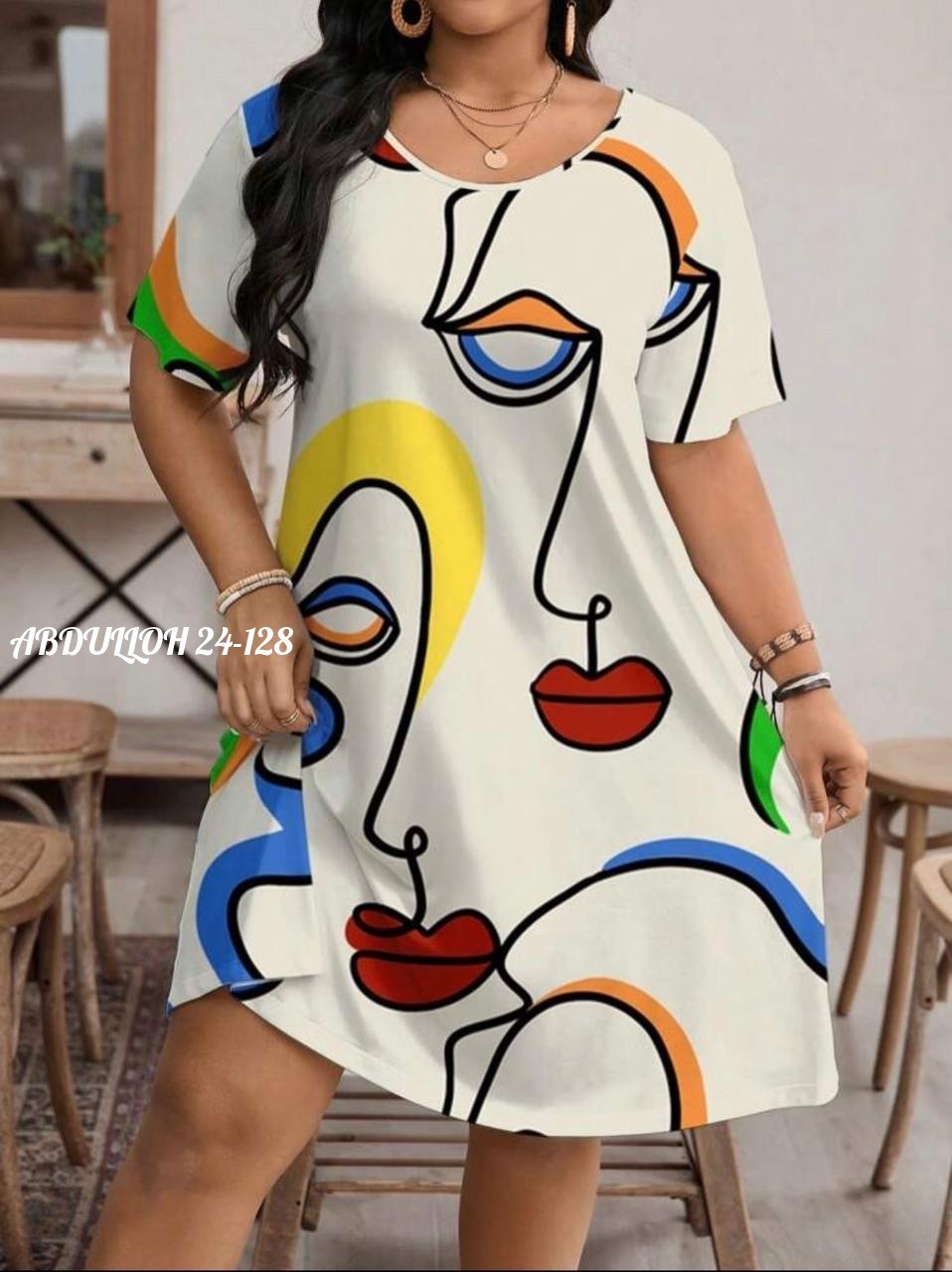 женское платье с принтом,модная  художественная линия лица платья с 3d принтом летние,модная  художественная линия лица 3d принт платья летние,платье женской,платье с рисун