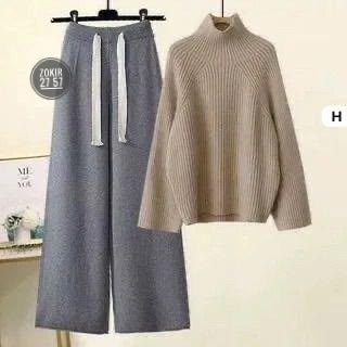 трикотажный костюм женский с брюками,брюки с широкими штанинами,комплект одежды женский,комплект свитер,теплый вязаный костюм