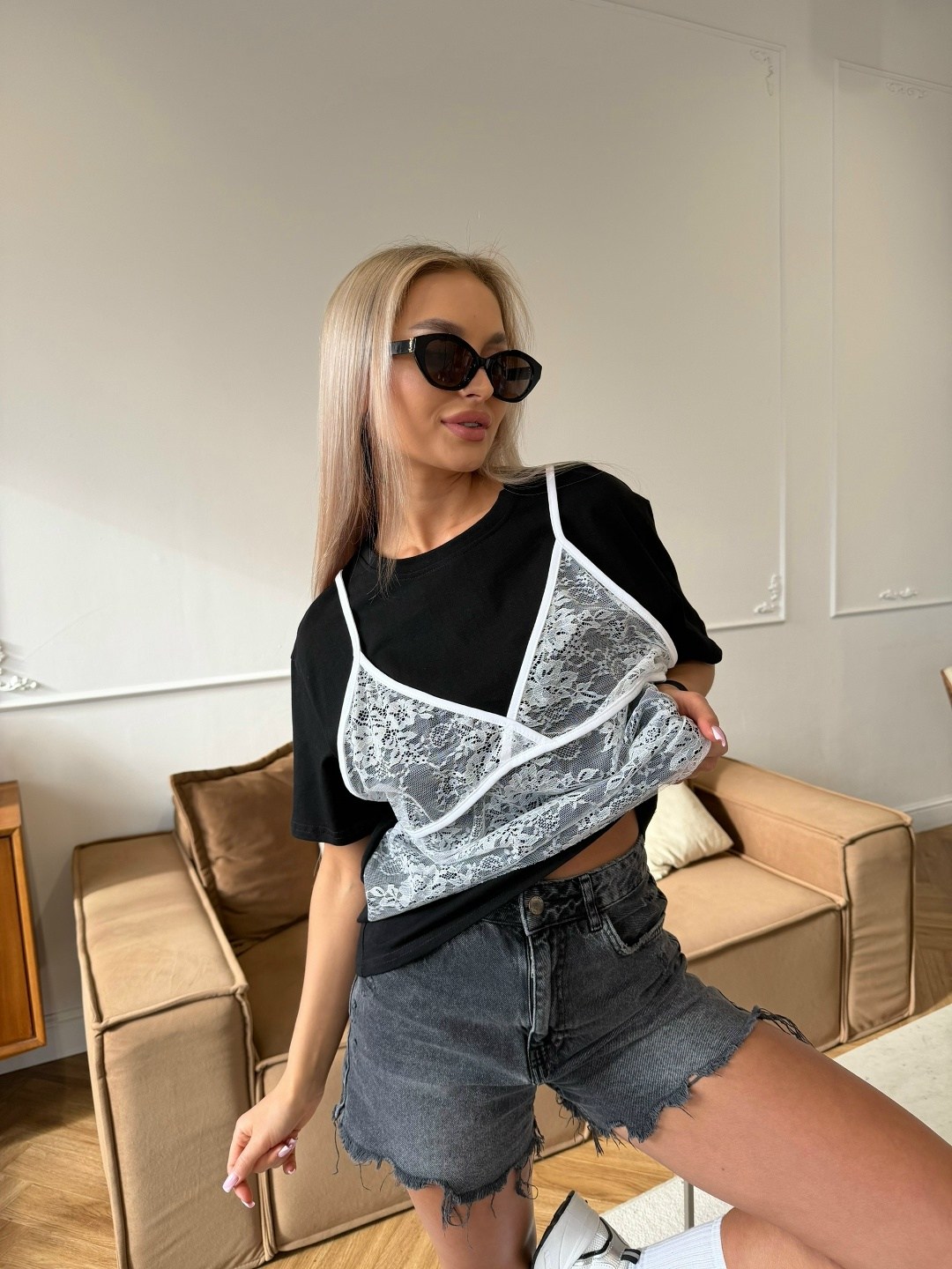 повседневные шорты,футболка с кружевами,футболки женская,шорты бриджи