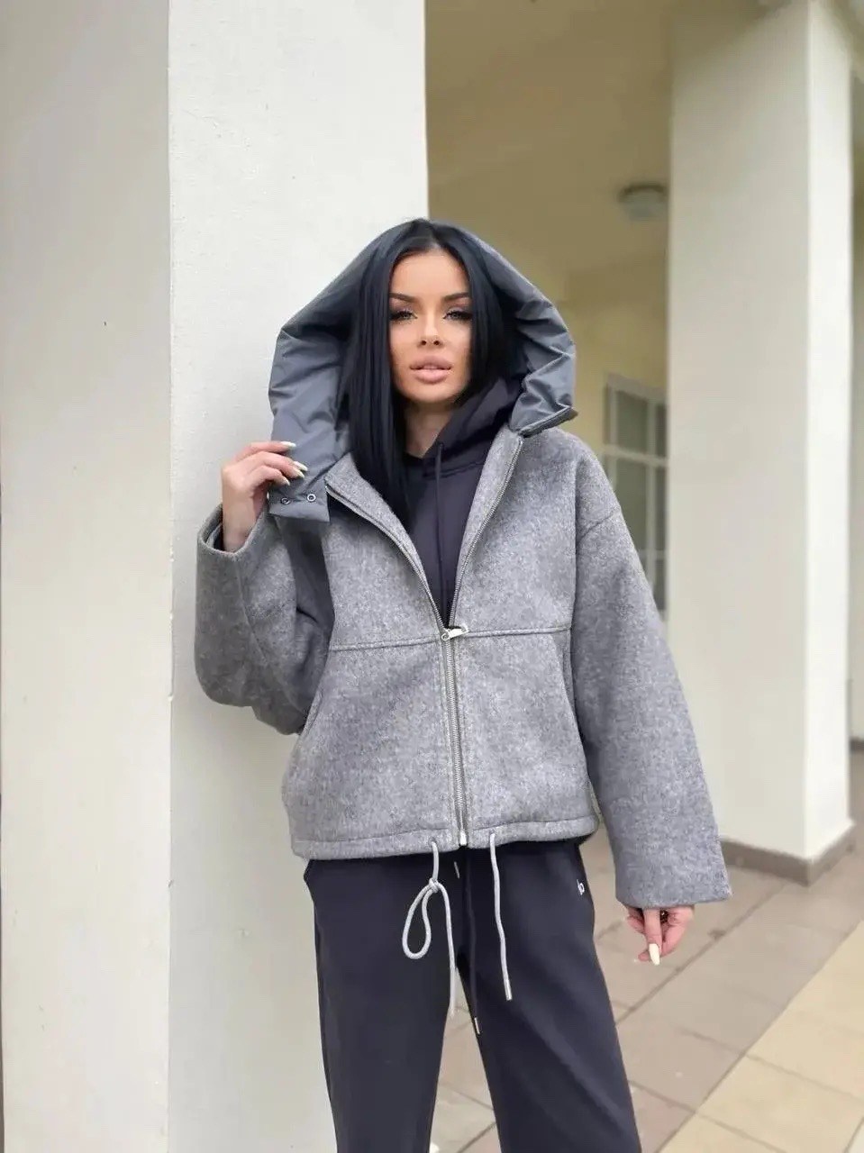 утепленная куртка бомбер оверсайз с капюшоном ronatali цвет серый,куртка,утепленная куртка бомбер пальто оверсайз с капюшоном весна ronatali,женская куртка,оверсайз толстовка