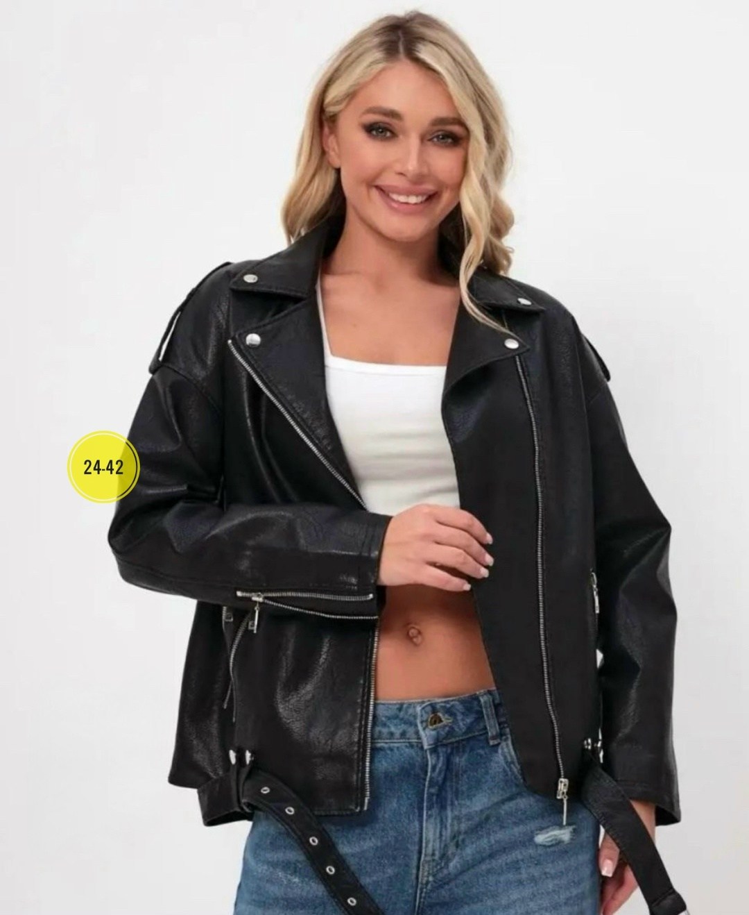 куртка косуха женская из экокожи оверсайз,косуха из экокожи,женская куртка косуха из экокожи,кожаная куртка женская,куртка косуха женская из экокожи оверсайз арт. 10592379