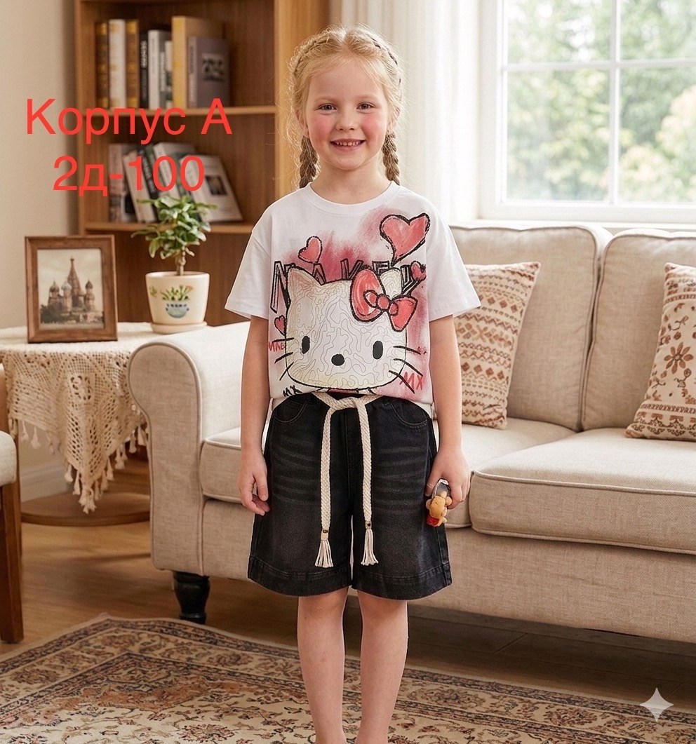 футболки для девочек,одежда для девочек,юбка для девочек,серая джинсовая юбка с принтом hello kitty для девочки gsk018347-1,юбка gloria jeans hello kitty