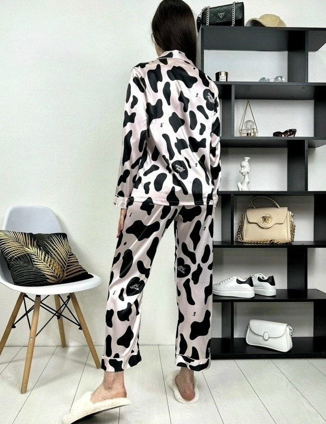 женская пижама,пижама с коровьим принтом,пижамы для женщин,пижам,пижама одежда для дома