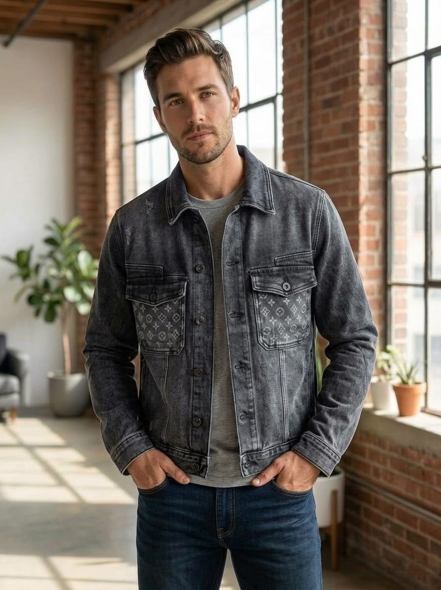 куртка джинсовая louis vuitton,джинсовая куртка,куртка мужская джинсовая,куртка джинсовка,мужская джинсовая куртка louis vuitton черная