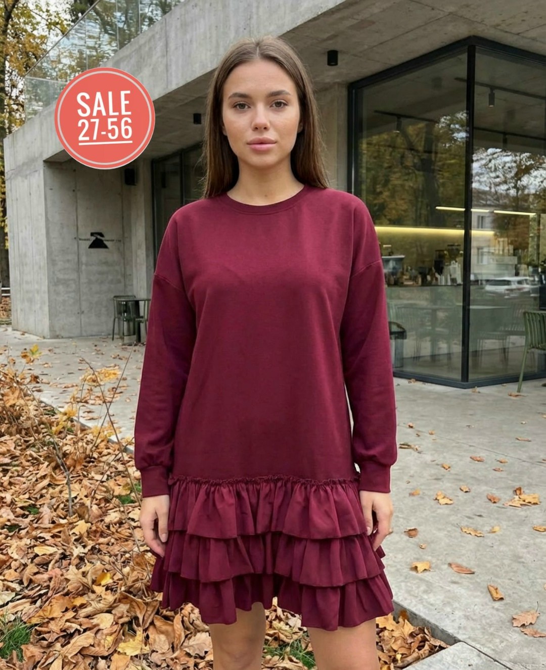 бордовое платье,платье krasa 283-21 марсала,платье с оборками,женское платье,бордовое платье с оборкой по низу