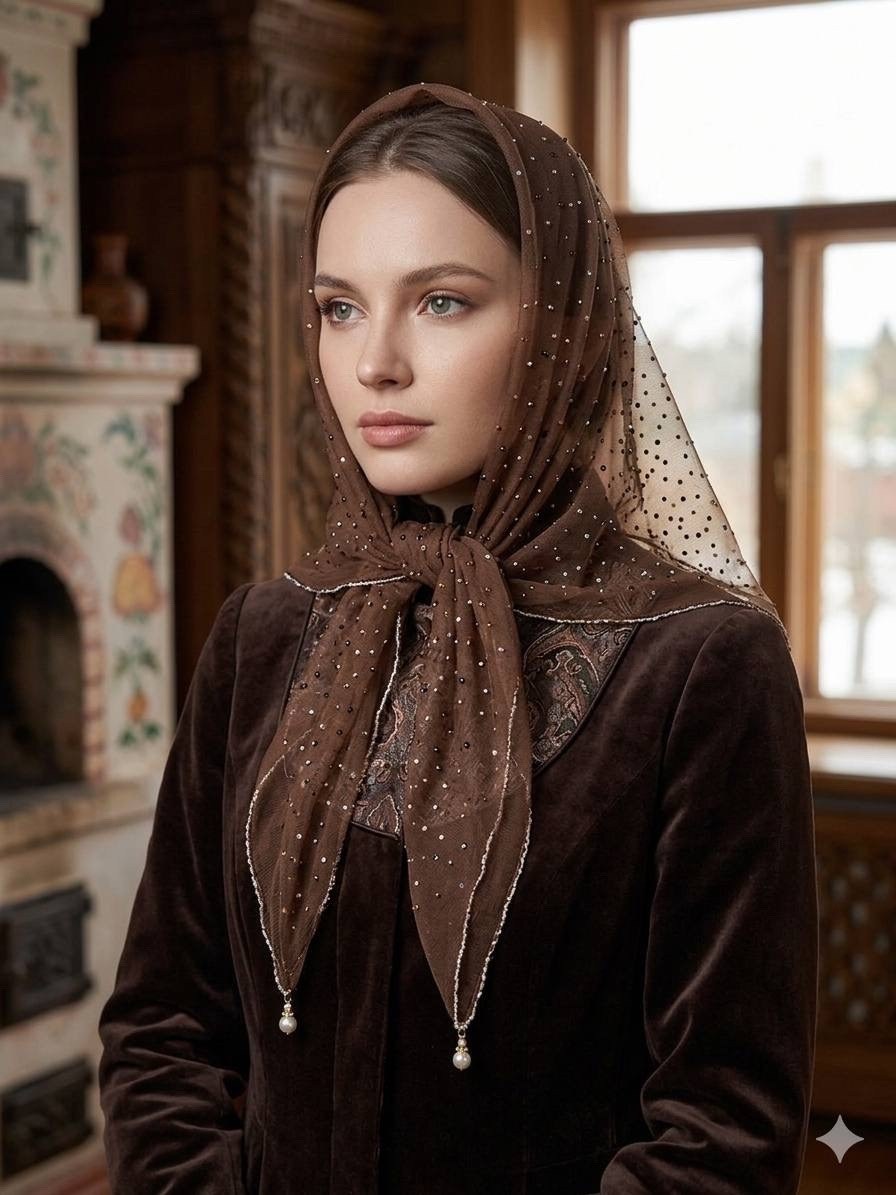 платок русские мотивы,православный платок,платок в церковь,платок для храма,косынка женская