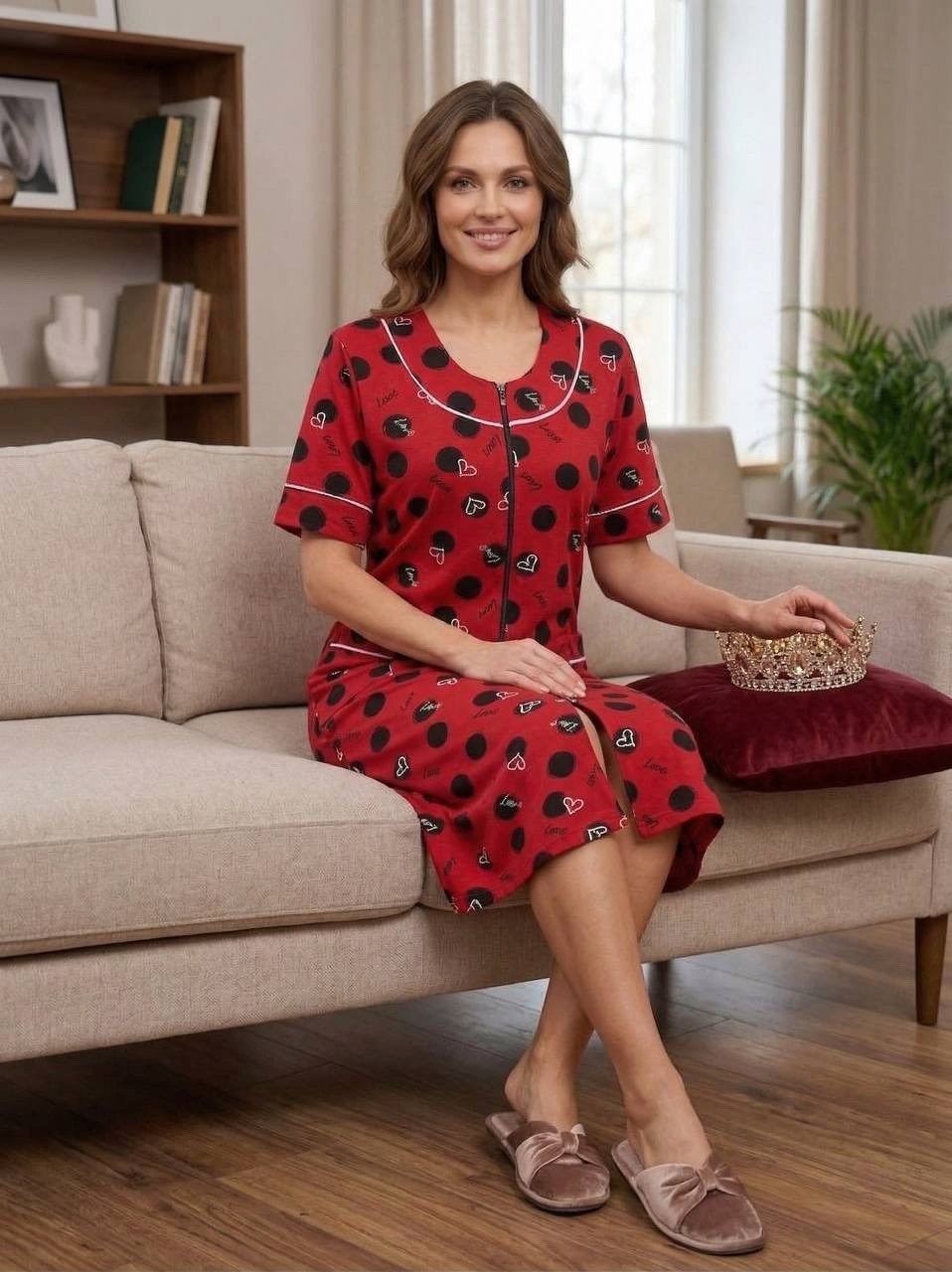 халат женский с оборками,халат женский домашний,халат женский трикотажный,женский халат,халат домашней красный