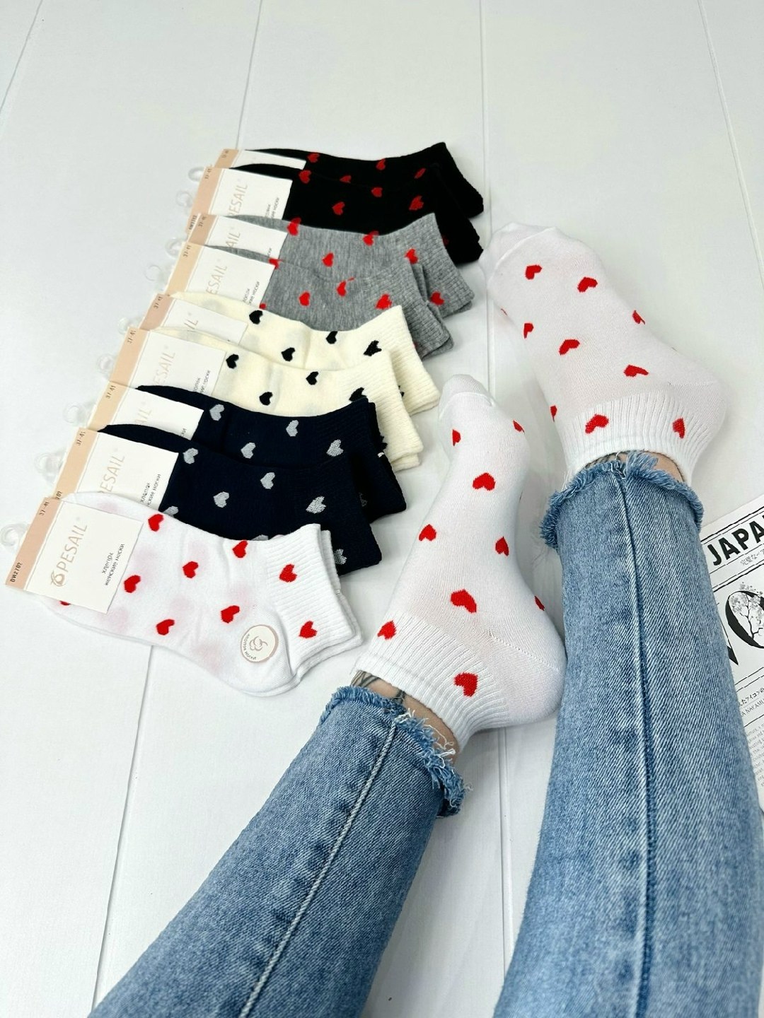 носки женские 10 пар,носки женские,носки набор женские короткие,носки женские короткие с сердечками,комплект носки женские