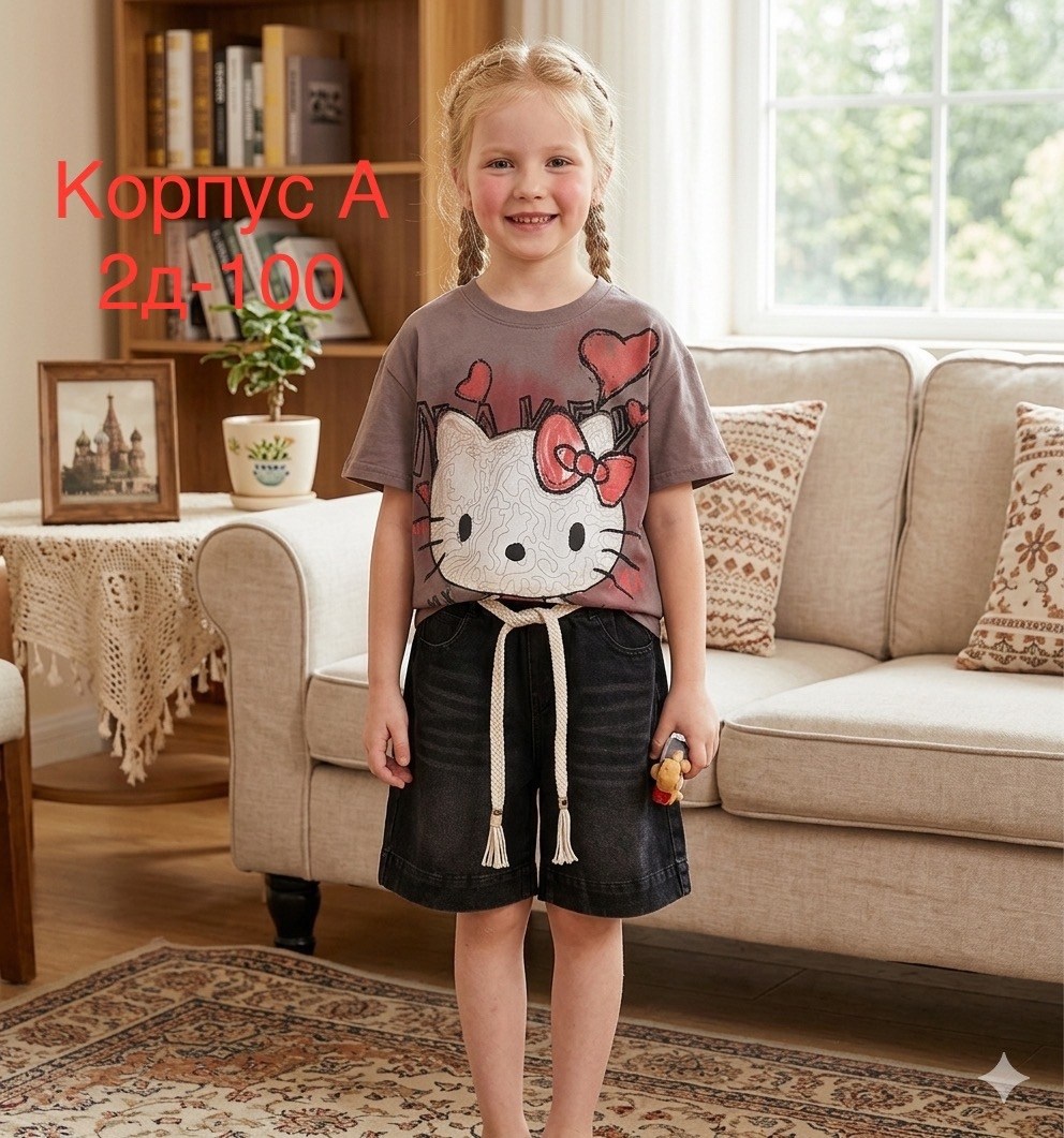 футболки для девочек,одежда для девочек,юбка для девочек,серая джинсовая юбка с принтом hello kitty для девочки gsk018347-1,юбка gloria jeans hello kitty