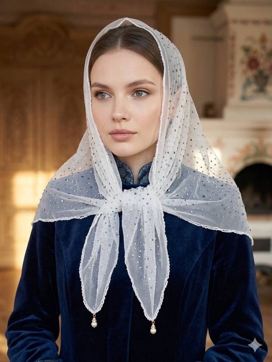 платок русские мотивы,православный платок,платок в церковь,платок для храма,косынка женская