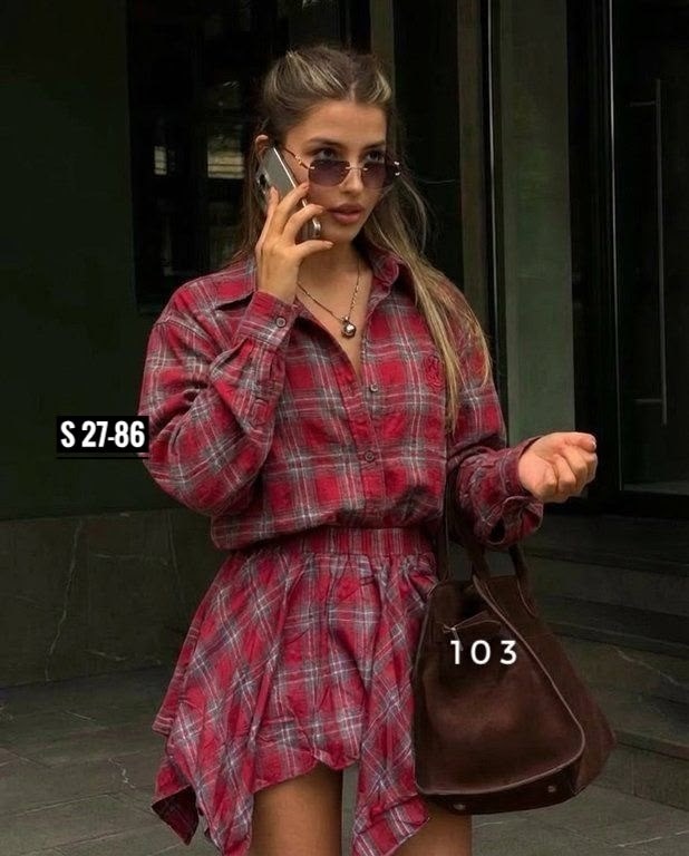 костюм в клетку,костюм с юбкой и рубашкой в клетку,костюм рубашка и юбка,стильный костюм в клетку,рубашка в клетку оверсайз vesnal 246217645