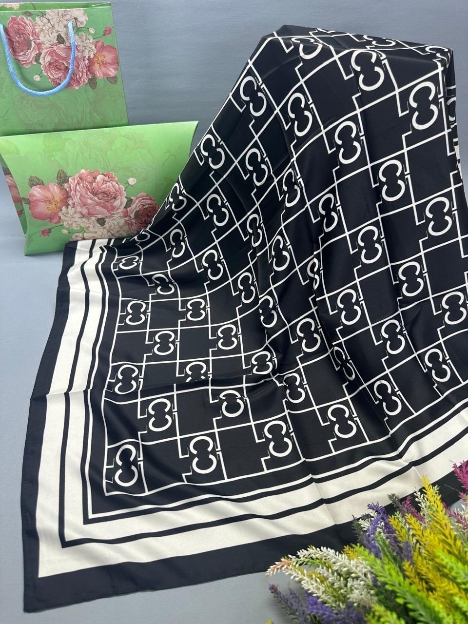 платок гуччи черный,платок gucci шелковый,шелковый платок,платок брендовый,платок gucci