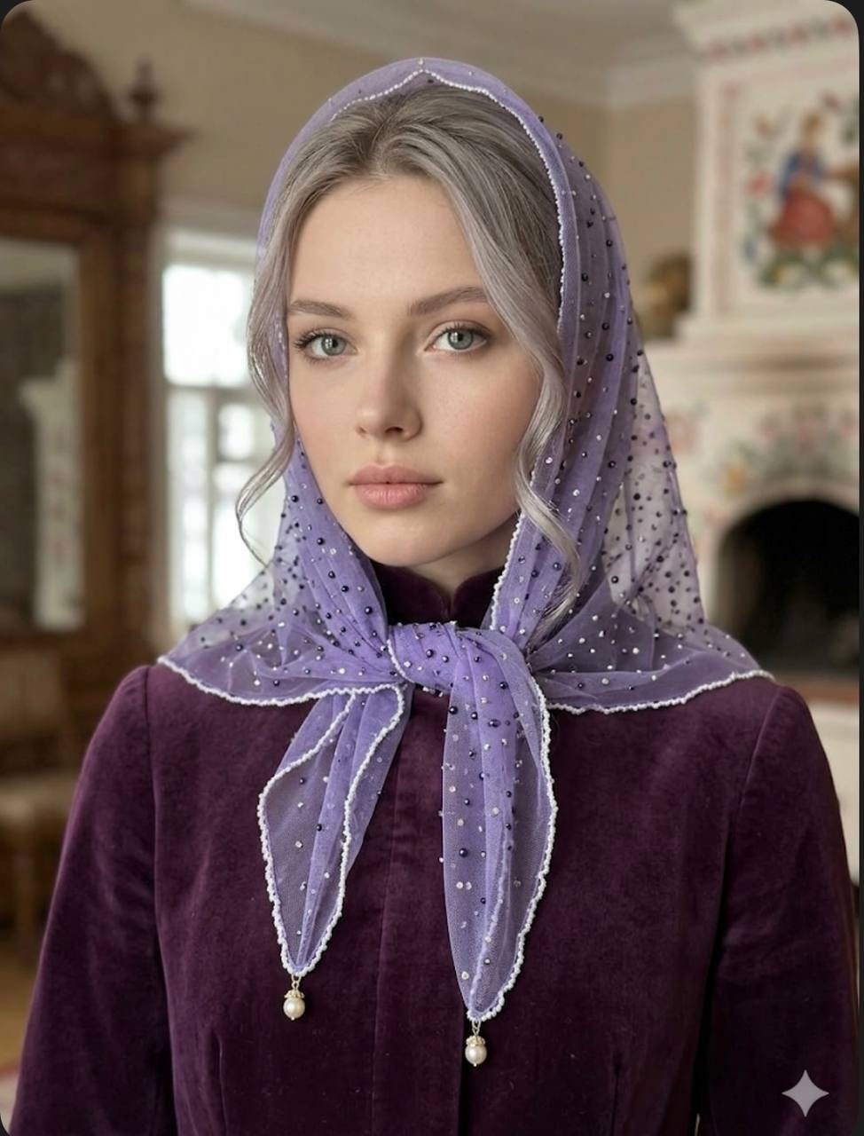 платок русские мотивы,православный платок,платок в церковь,платок для храма,косынка женская