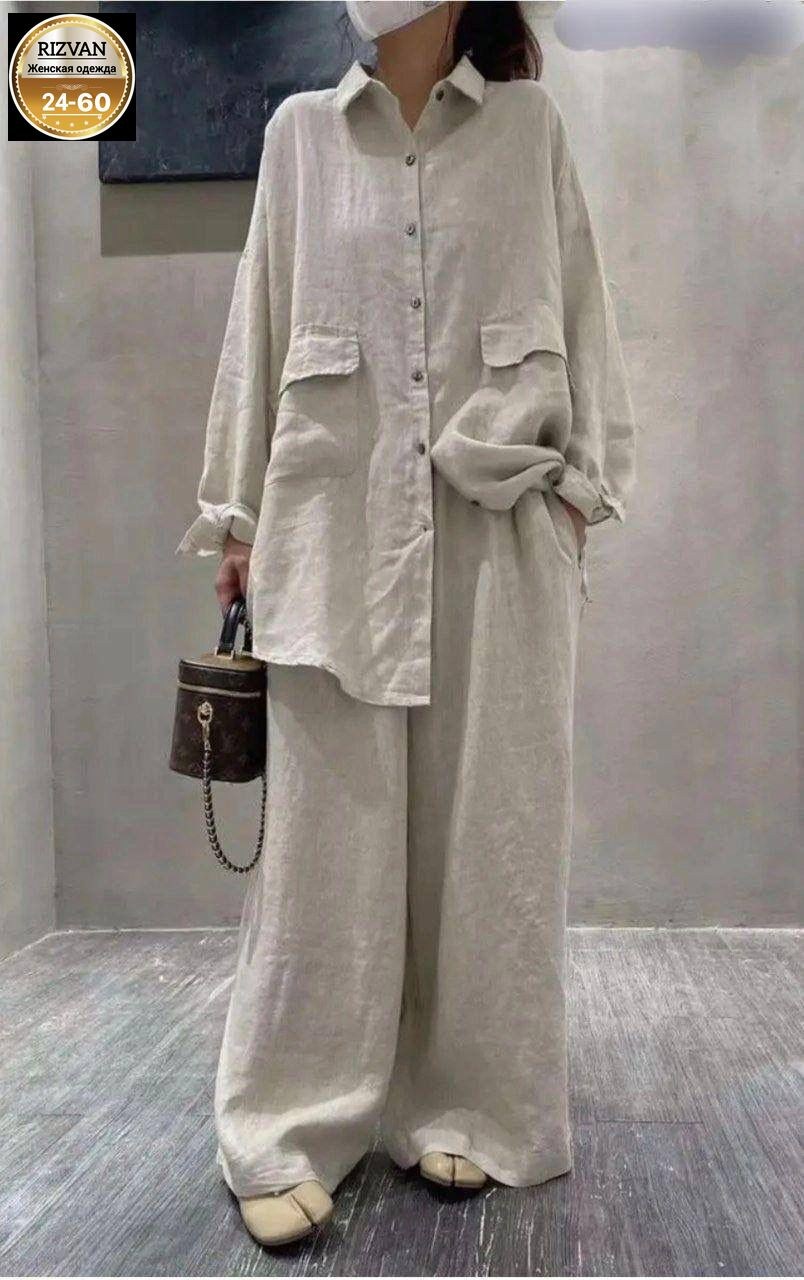 брючный костюм из льна,костюм брючный льняной женский широкие брюки и рубашка moda-mo,льняной костюм женский оверсайз штаны и рубашка,костюм брючный с рубашкой льняной летний оверсайз,льняной костюм