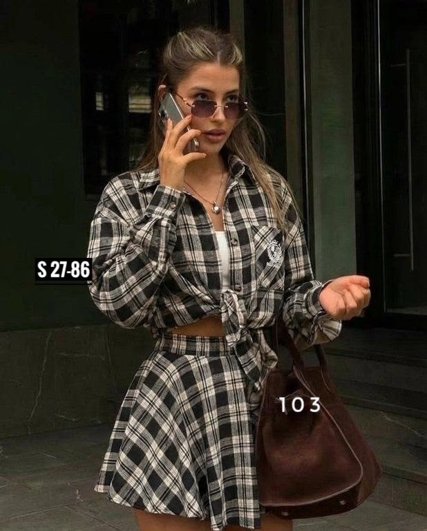 костюм в клетку,костюм с юбкой и рубашкой в клетку,костюм рубашка и юбка,стильный костюм в клетку,рубашка в клетку оверсайз vesnal 246217645