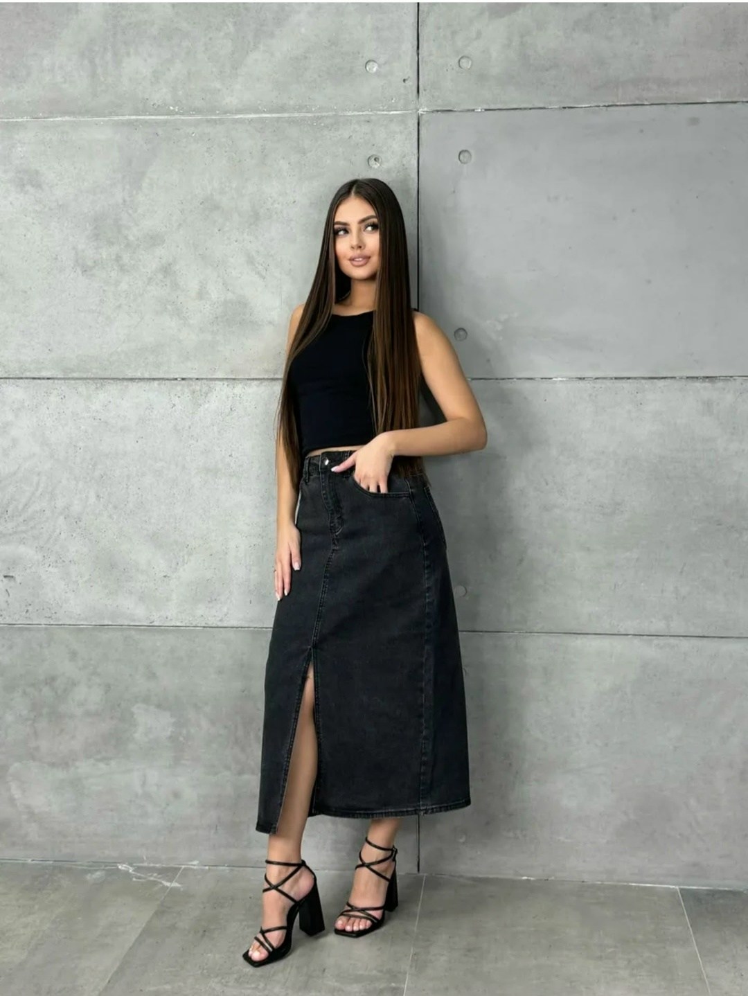 юбка джинсовая миди с разрезом спереди gunikstyle,юбка джинсовая,юбка женская джинсовая,юбка джинсовая миди с разрезом спереди gee,юбка джинсовая миди с разрезам