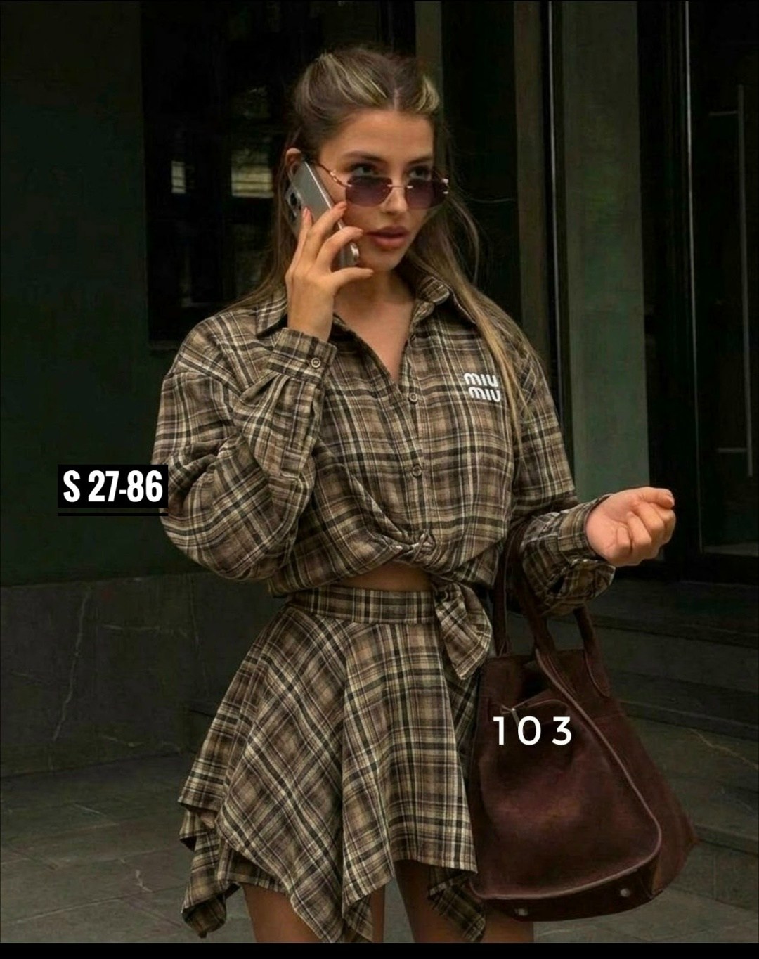 костюм в клетку,костюм с юбкой и рубашкой в клетку,костюм рубашка и юбка,стильный костюм в клетку,рубашка в клетку оверсайз vesnal 246217645