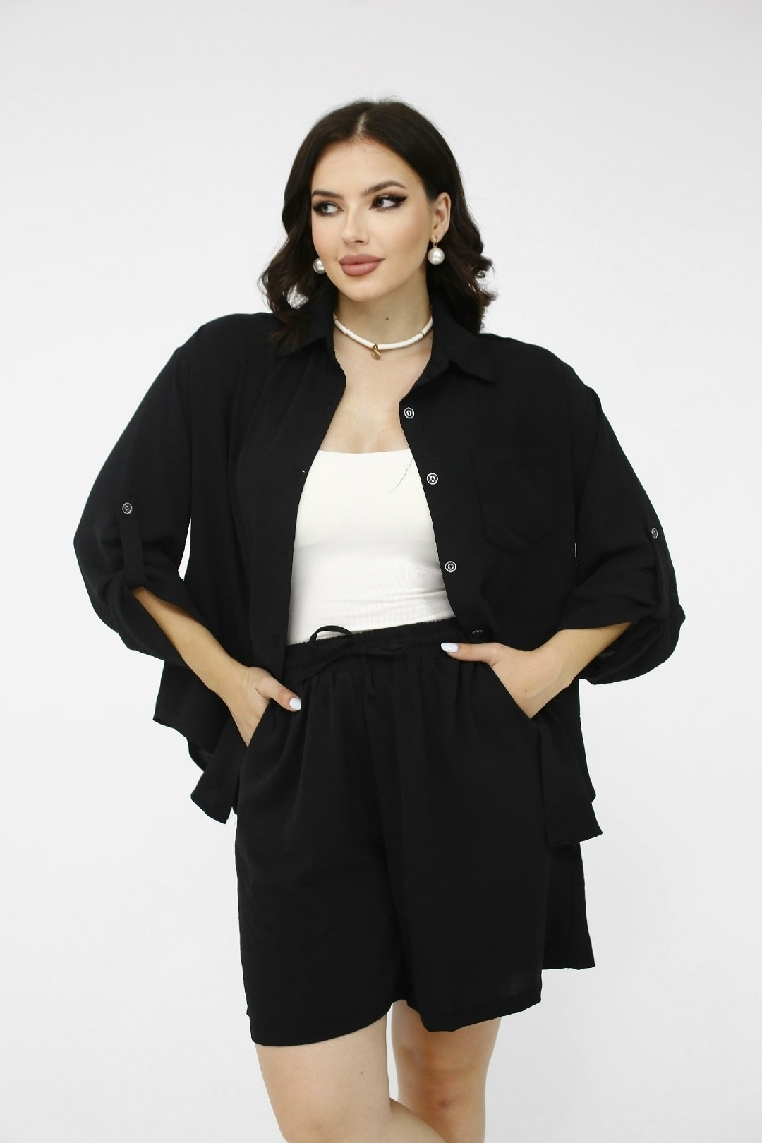 костюм женский черный,блуза рубашечного кроя,женские костюмы,летние костюмы,женский костюм двойка