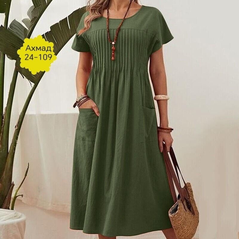 летнее женское платье,женское летнее платье из льна,женское повседневное свободное летнее платье с круглым вырезом и карманом, плиссированное с коротким рукавом,платье женской,женские повседневные пла
