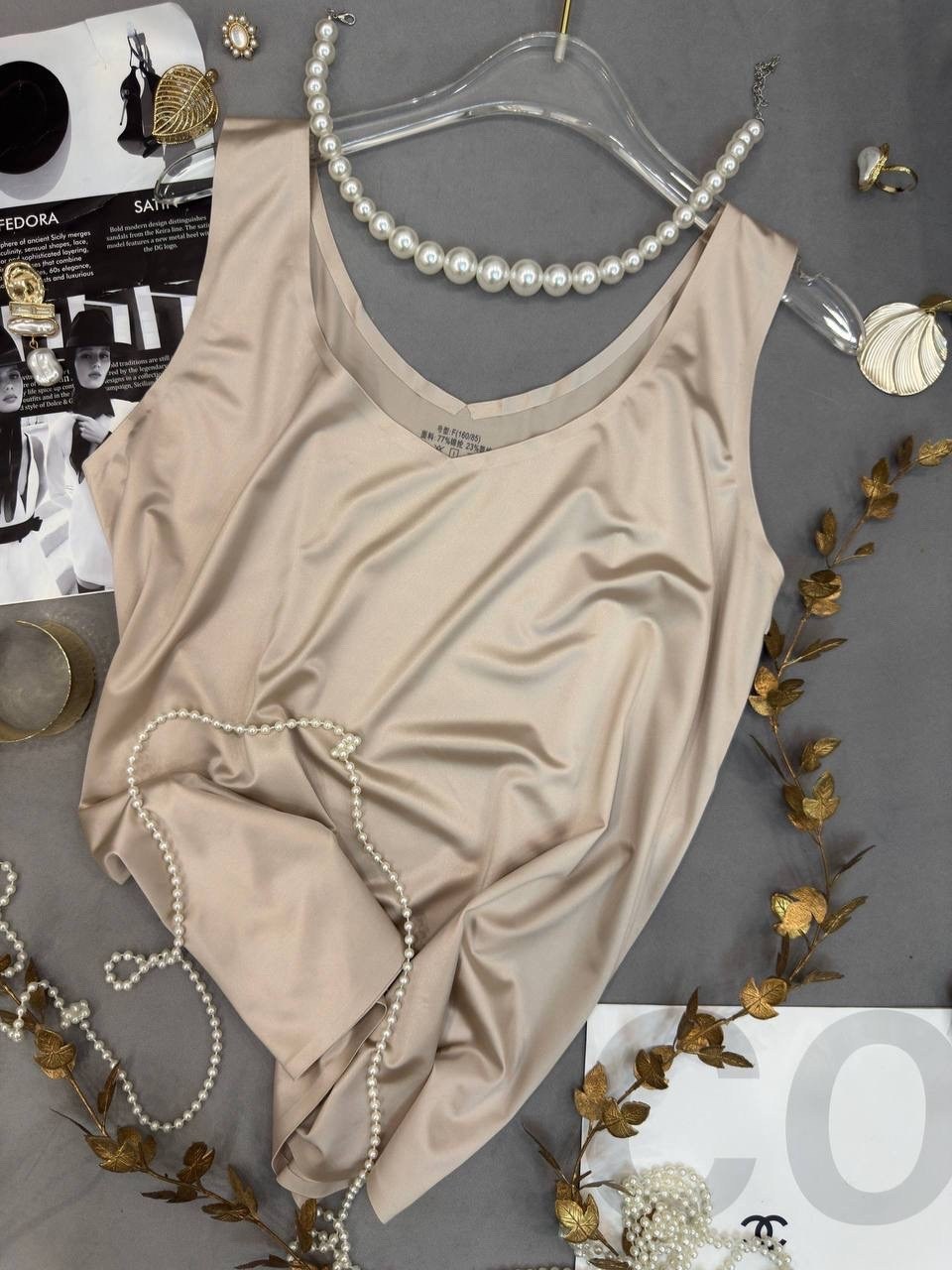 шелковый топ,бежевый топ,топ женский,шелковая майка,атласный топ