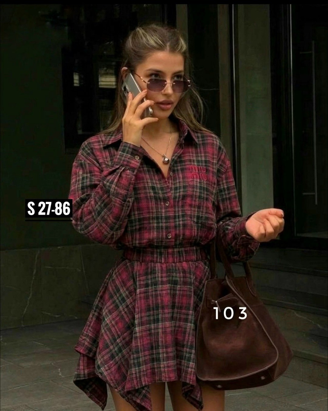 костюм в клетку,костюм с юбкой и рубашкой в клетку,костюм рубашка и юбка,стильный костюм в клетку,рубашка в клетку оверсайз vesnal 246217645