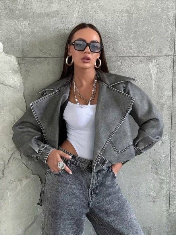 косуха винтажная куртка кожаная oversize серая monyken,косуха куртка,косуха оверсайз кожаная куртка серая винтажная aftfbasic,кожаная куртка косуха janna banana цвет серый,куртка косуха женская из эко