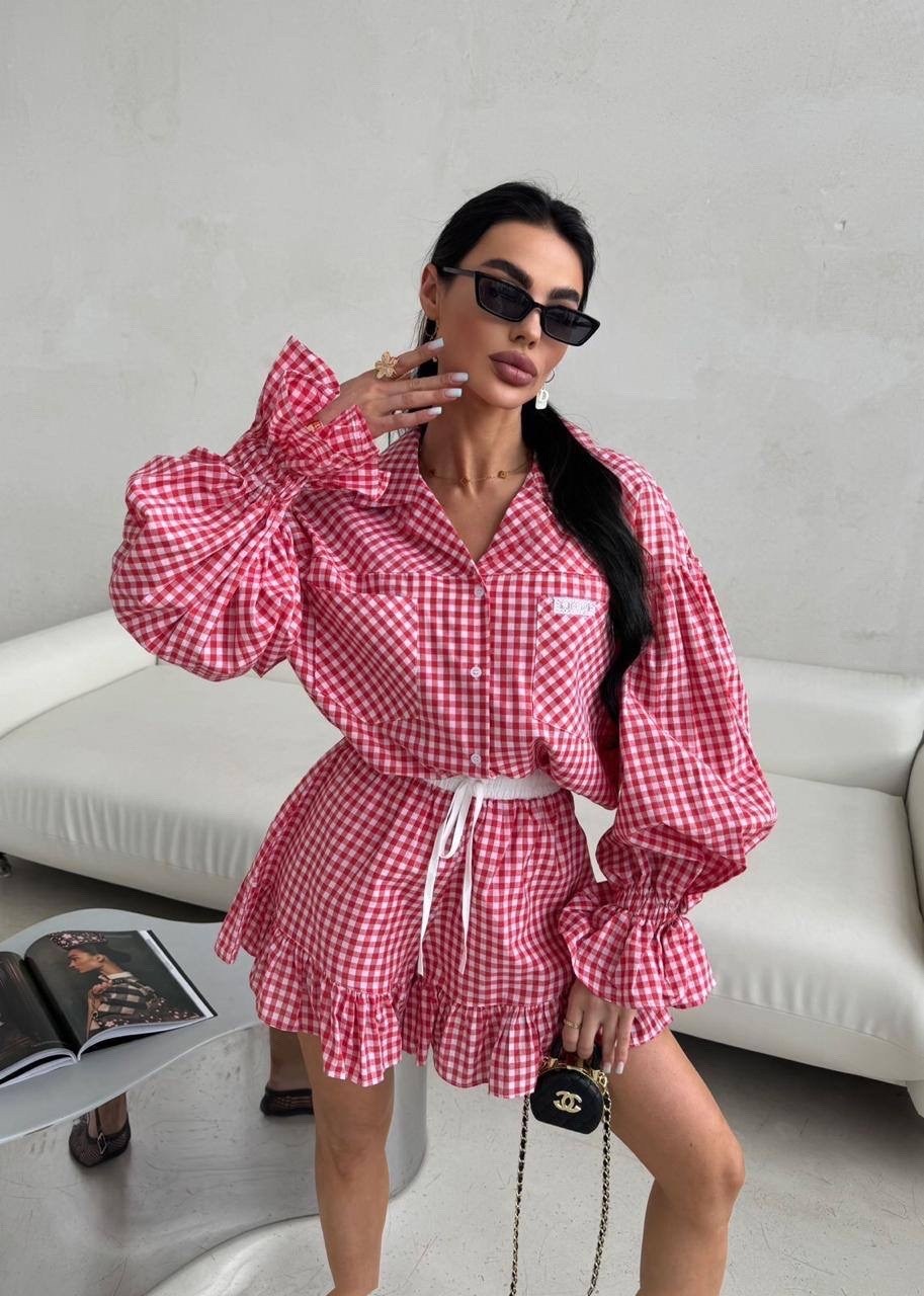костюм женский в клетку,женский клетчатый комплект из 2 предметов с шортами,костюм с рубашкой,летние костюмы,летний костюм с шортами и рубашкой