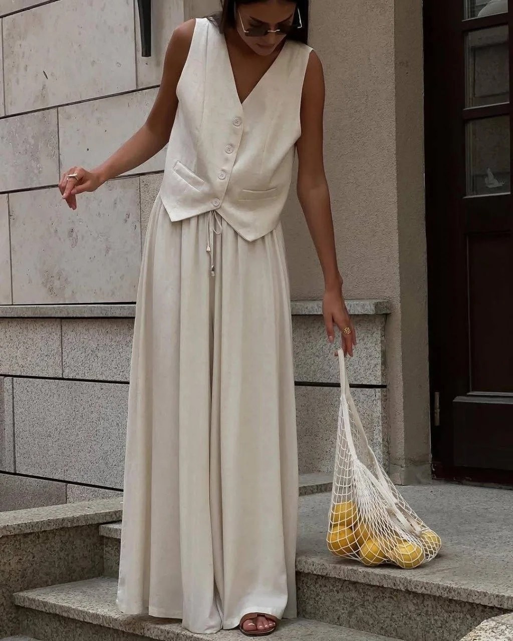 костюм летний льняной с жилетом и брюками trendyclo,брючный костюм,льняные брюки,брючный костюм с жилетом,