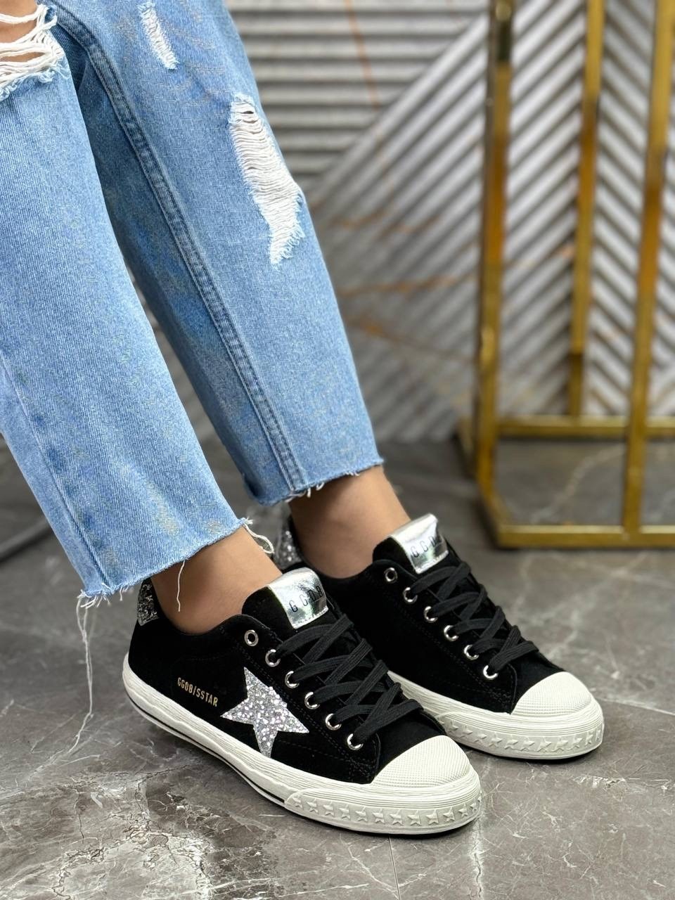 golden goose кеды hi star на платформе черный,кеды golden goose,,кеды hi star с блестками golden goose черный,кеды голден гус женские