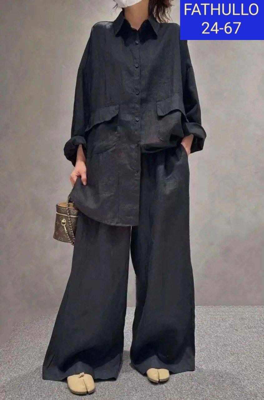 костюм брючный льняной женский широкие брюки и рубашка moda-mo,костюм брючный льняной,костюм льняной женский двойка,льняной костюм оверсайз женский брючный,костюм женский из льна льняной