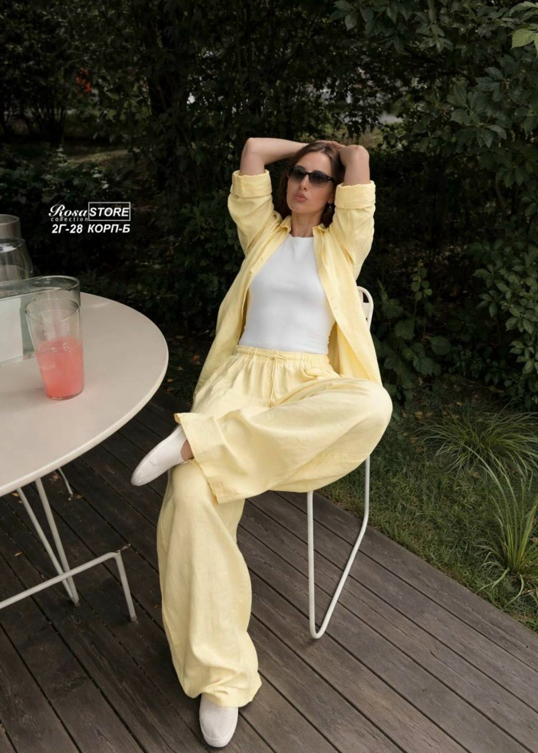 идеальный костюм изо льна: рубашка + брюки, lemon - l-xl,идеальный костюм изо льна рубашка + брюки lemon,костюм с брюками,летние брюки женские,широкие брюки