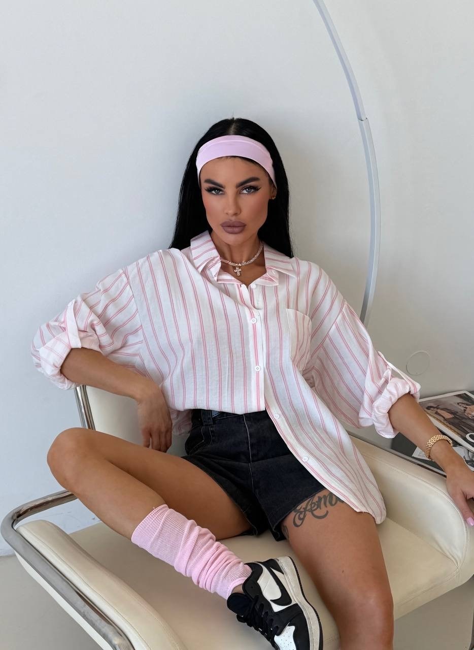 хлопковая рубашка в полоску оверсайз cosmo brand,рубашка оверсайз в полоску розовая,хлопковая рубашка в полоску оверсайз,женская рубашка