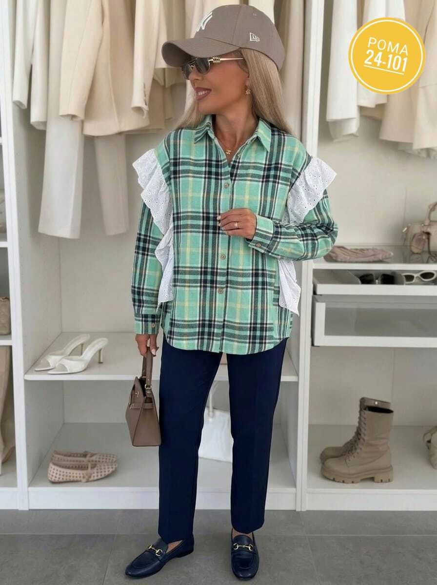 женская рубашка,женская рубашка в клетку,рубашка женская в клетку оверсайз,рубашка стильная,рубашка в клетку оверсайз со стразами perferita