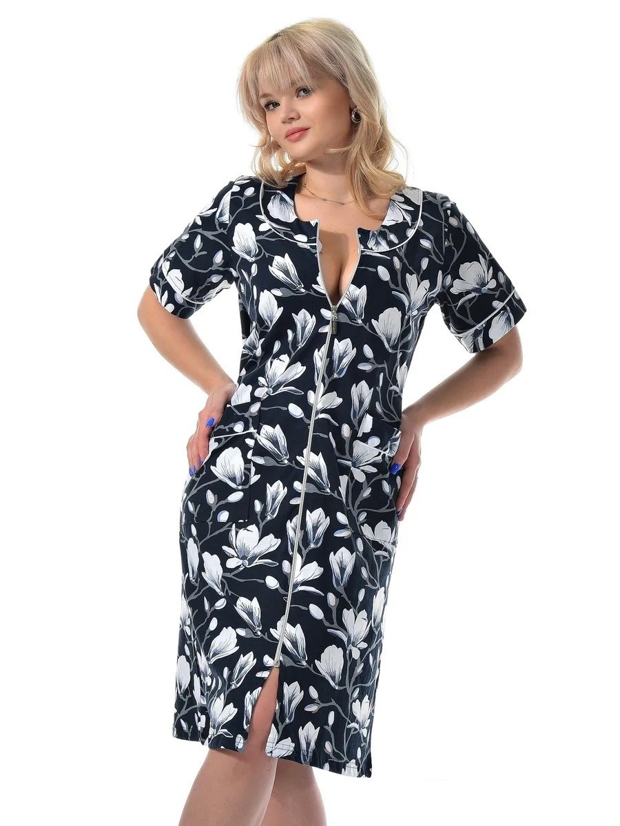 халат женский,халат женский домашний,халат 6903 натали,халат женский "лидия" кулирка подснежники,халат женский домашний на молнии больших размеров