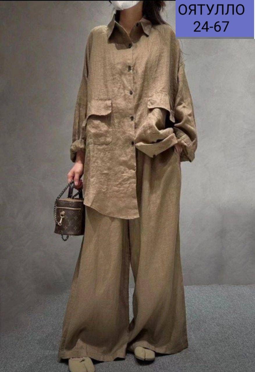 костюм брючный льняной женский широкие брюки и рубашка moda-mo,костюм брючный льняной,костюм льняной женский двойка,льняной костюм оверсайз женский брючный,костюм женский из льна льняной