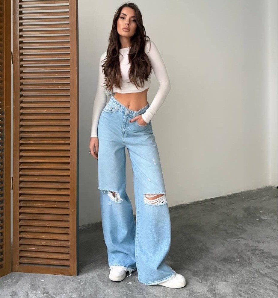 джинсы широкие,джинсы прямые палаццо рваные sena denim,джинсы женские широкие,джинсы трубы рваные,джинсы