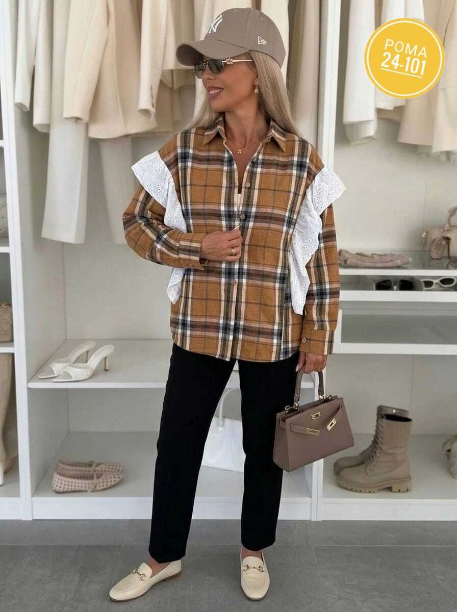 женская рубашка,женская рубашка в клетку,рубашка женская в клетку оверсайз,рубашка стильная,рубашка в клетку оверсайз со стразами perferita