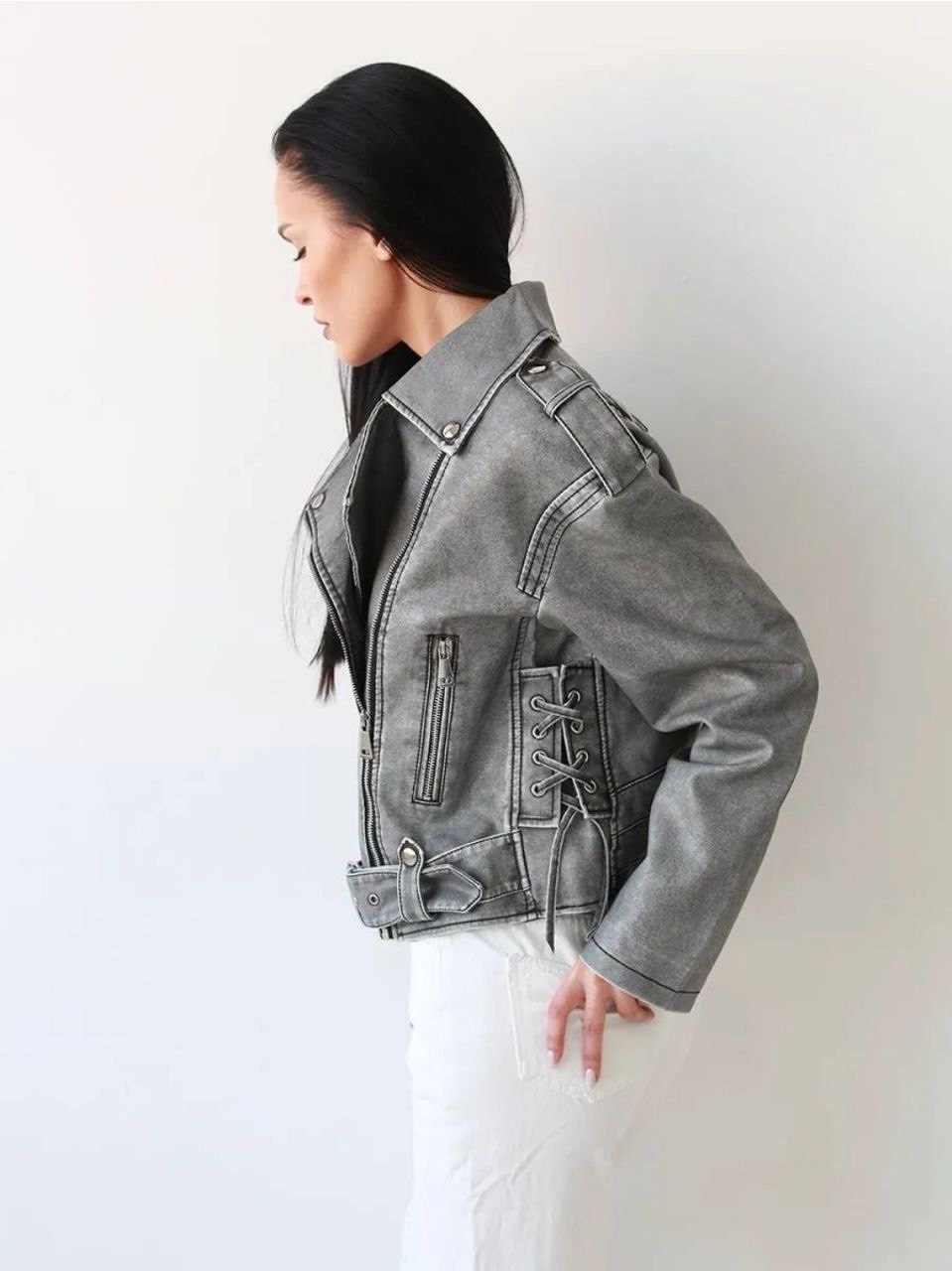 косуха винтажная куртка кожаная oversize серая monyken,кожаная куртка косуха,косуха женская куртка кожаная оверсайз,куртка косуха,косуха оверсайз куртка